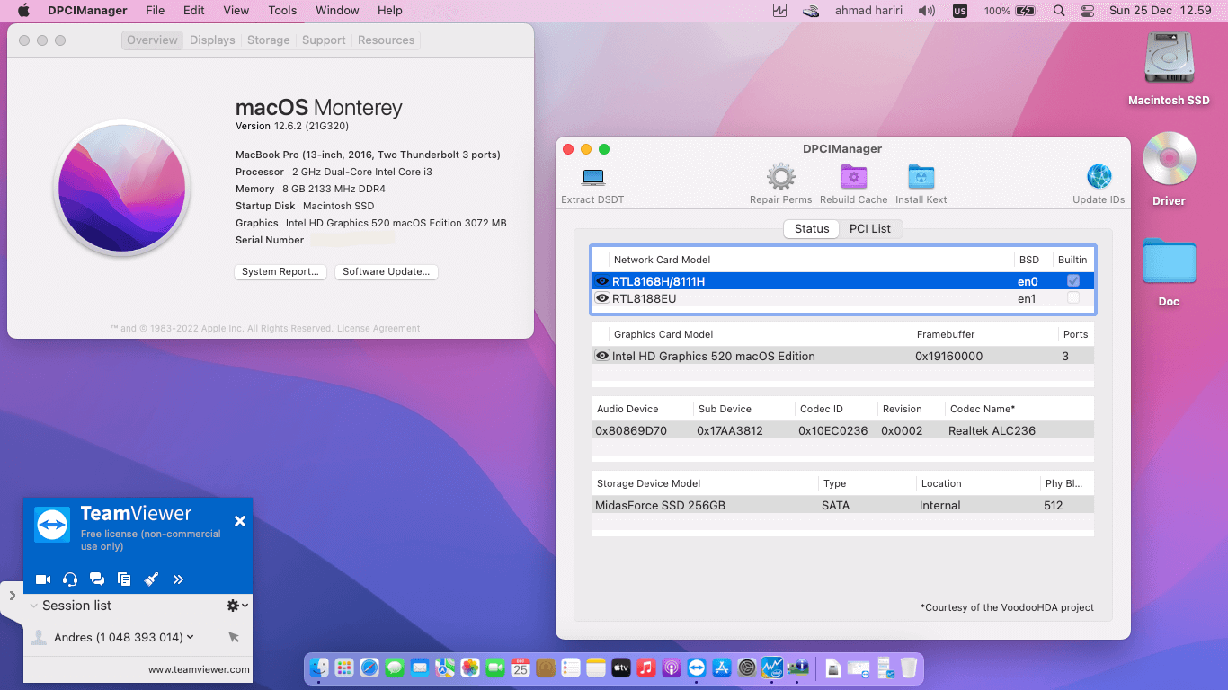 Success Hackintosh macOS Monterey 12.6.2 Build 21G320 in Lenovo Ideapad V310-14ISK